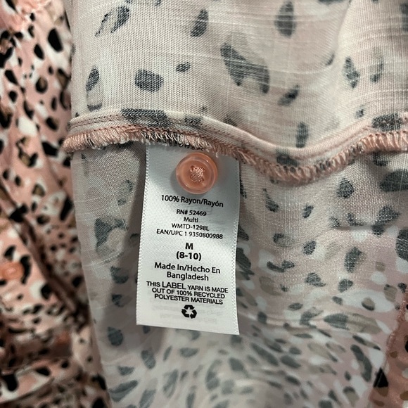 Time and Tru Dress Pink Animal Print Midi Button Front Short Sleeve Medium - Picture 10 of 12